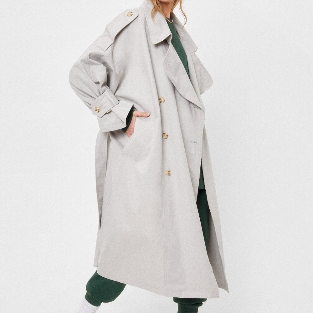 Light Gray Oversized Trench Coat